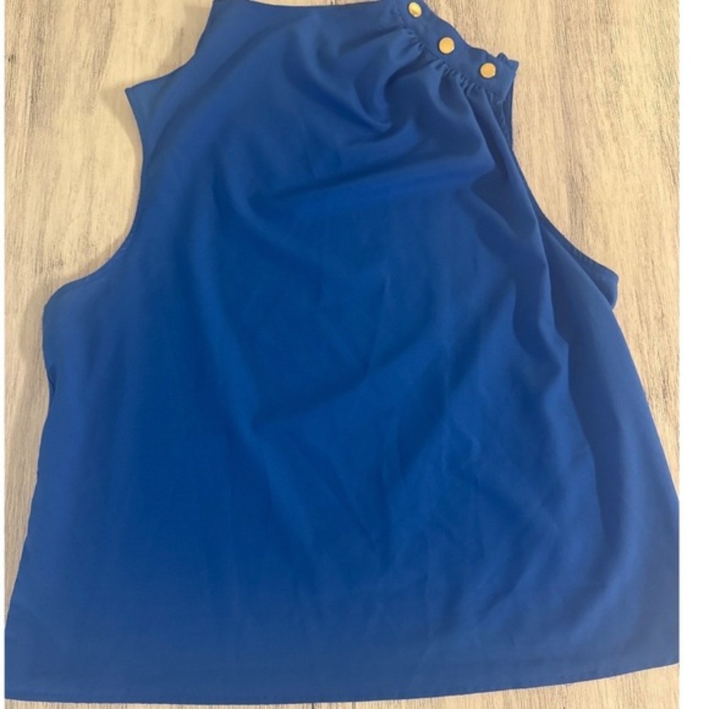 Marc New York Andrew Marc Royal Blue Sleeveless Button Shoulder Blouse‎ XL